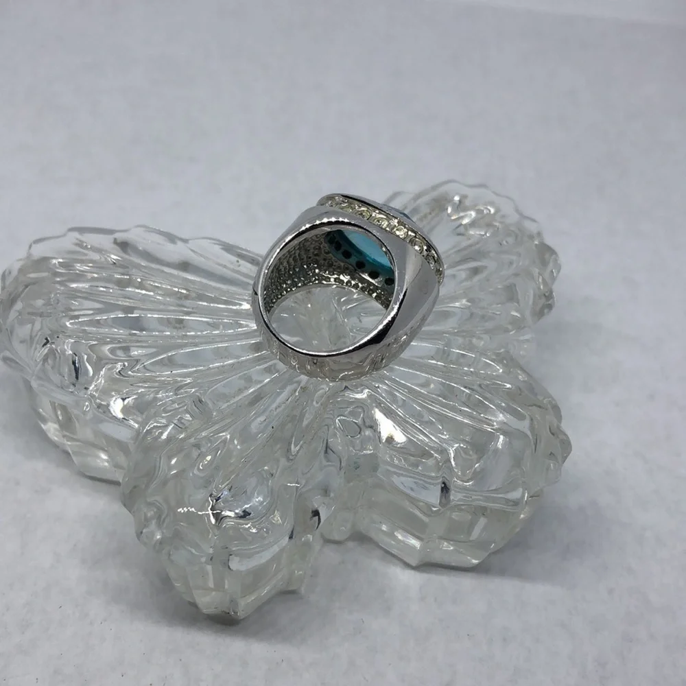 𝅺Vintage silver tone faux topaz costume ring statement JA